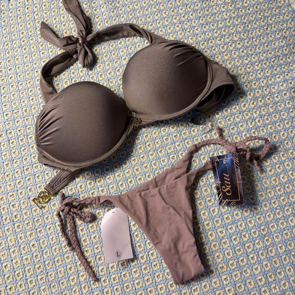 Victoria's Secret Bombshell Halter Bikini Top 36D Bronze Taupe Y2K Vintage 2011